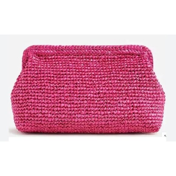 J. Crew Portofino hand-knotted faux-raffia clutch in Festival Pink New With Tag - Picture 1 of 11